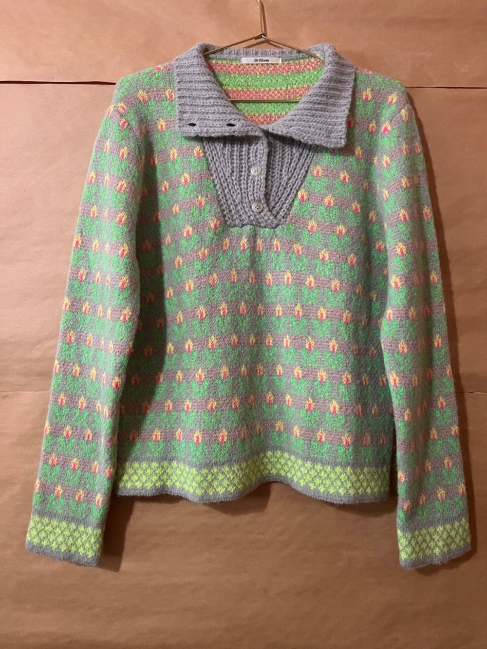 Dr Bloom | Voltereta Sweater Floral Jacquard Button Neck Alpaca Blend Size S/M
